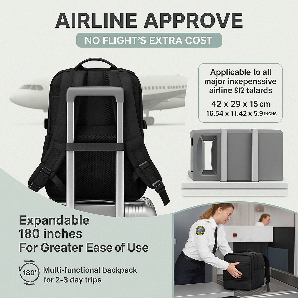 Zyprar™ Travel Smart Carry-On – 15.6″ Laptop Backpack with Integrated Vacuum Pump